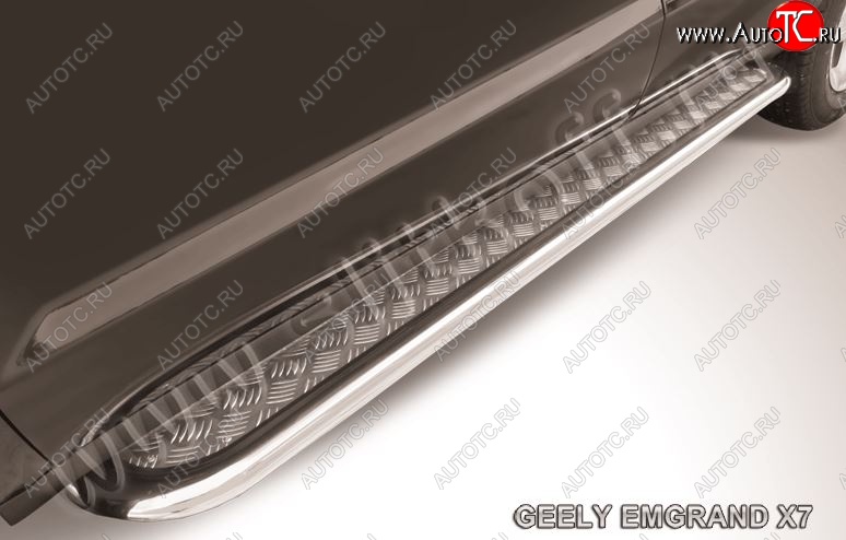 18 349 р. Защита порогов Slitkoff (с листом, d57 мм)  Geely Emgrand X7 (2011-2015) дорестайлинг (Нержавейка)  с доставкой в г. Майкоп