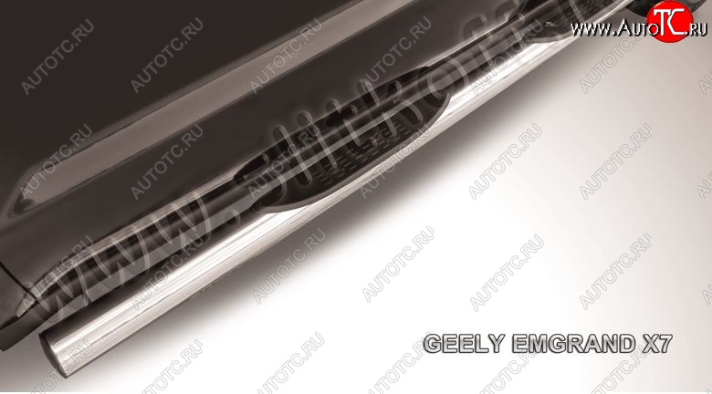 18 349 р. Защита порогов Slitkoff (d76, с проступями)  Geely Emgrand X7 (2011-2015) дорестайлинг (Нержавейка, Полированная)  с доставкой в г. Майкоп