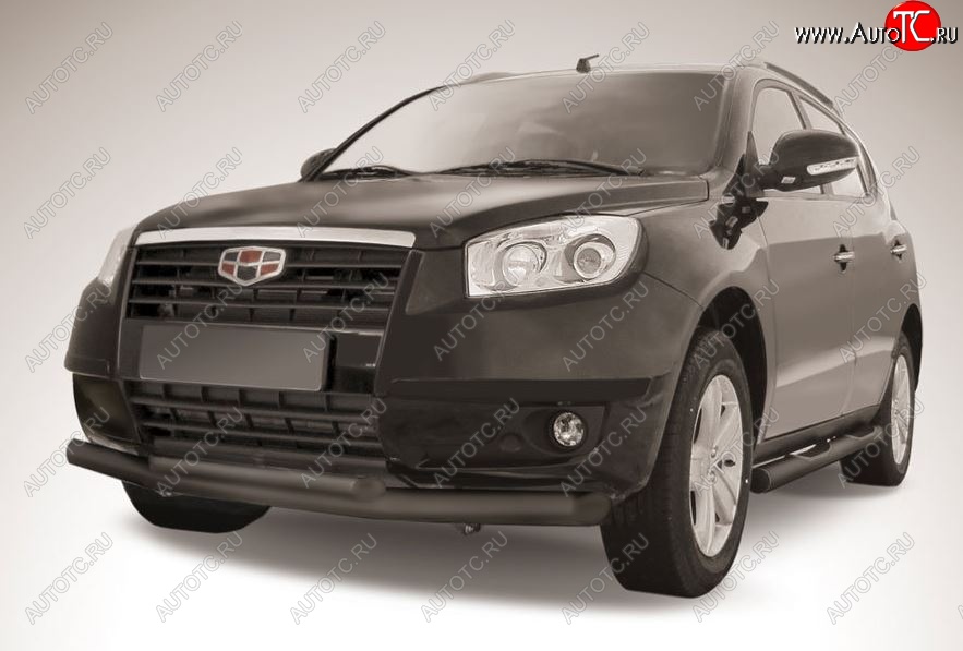 9 999 р. Защита переднего бампера Slitkoff (двойная, d76/57 мм)  Geely Emgrand X7 (2011-2015) дорестайлинг (Сталь с полимерным покрытием. Цвет: чёрный)  с доставкой в г. Майкоп