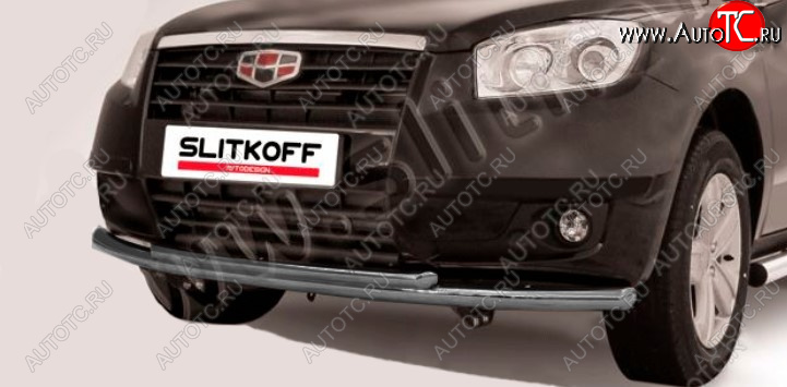 9 199 р. Защита переднего бампера Slitkoff (Ø 57+Ø 42, двойная радиусная)  Geely Emgrand X7 (2011-2015) дорестайлинг (Цвет: серебристый)  с доставкой в г. Майкоп