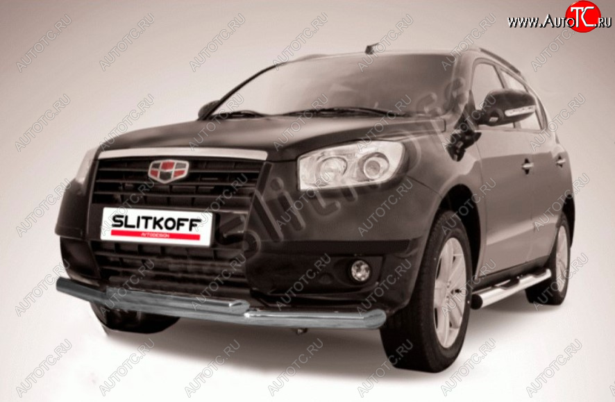 9 999 р. Защита переднего бампера Slitkoff (Ø 76+Ø 57, двойная).  Geely Emgrand X7 (2011-2015) дорестайлинг (Цвет: серебристый)  с доставкой в г. Майкоп
