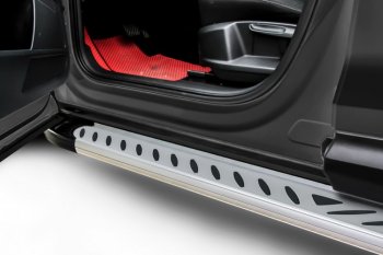 Пороги алюминиевые Slitkoff Geely Emgrand X7 (2011-2015) дорестайлинг (Elite Silver)