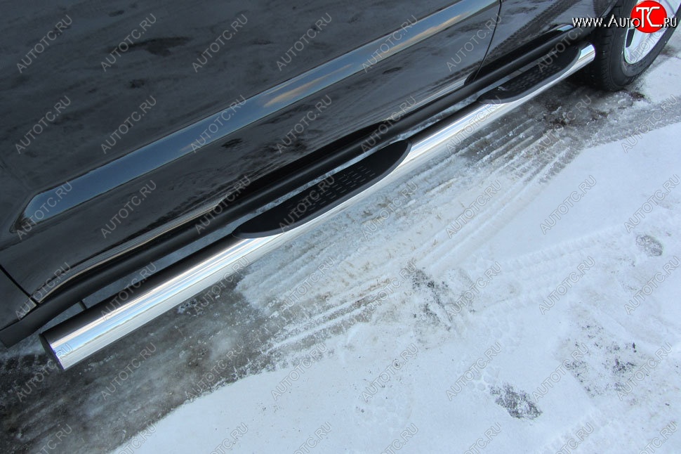 18 349 р. Защита порогов Slitkoff (d76, с проступями)  Geely Emgrand X7 (2015-2018) 1-ый рестайлинг (Нержавейка, Полированная)  с доставкой в г. Майкоп