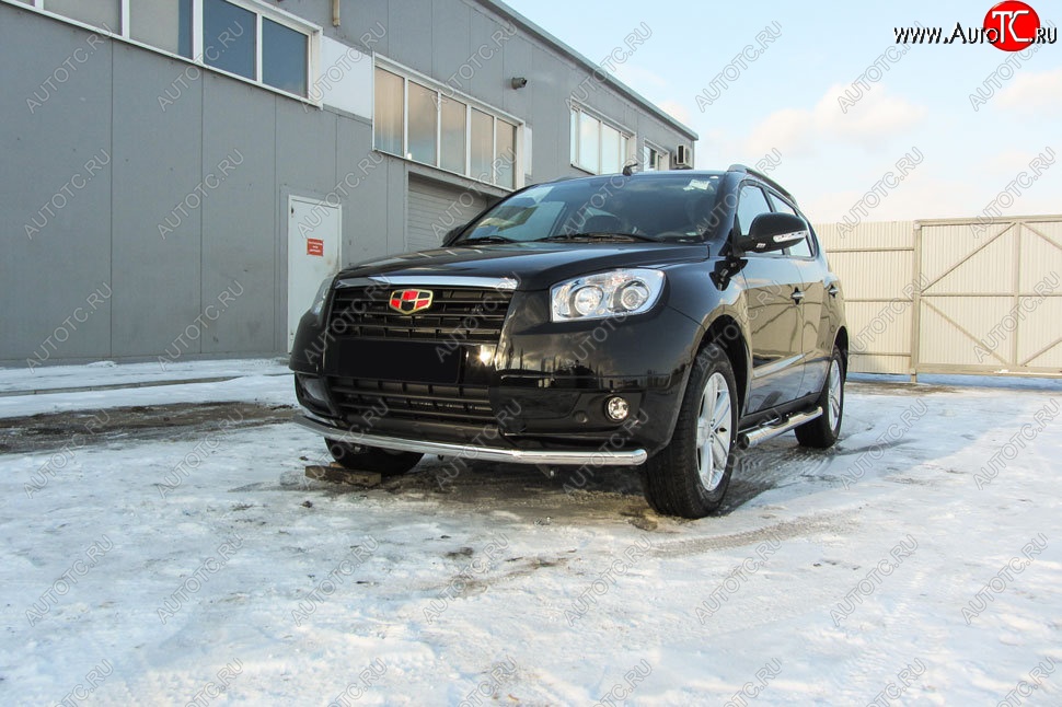13 199 р. Защита переднего бампера Slitkoff (d57 мм)  Geely Emgrand X7 (2015-2018) 1-ый рестайлинг (Нержавейка, Полированная)  с доставкой в г. Майкоп