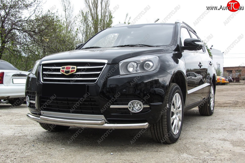 13 199 р. Защита переднего бампера Slitkoff (двойная радиусная, d57/42 мм)  Geely Emgrand X7 (2015-2018) 1-ый рестайлинг (Нержавейка, Полированная)  с доставкой в г. Майкоп