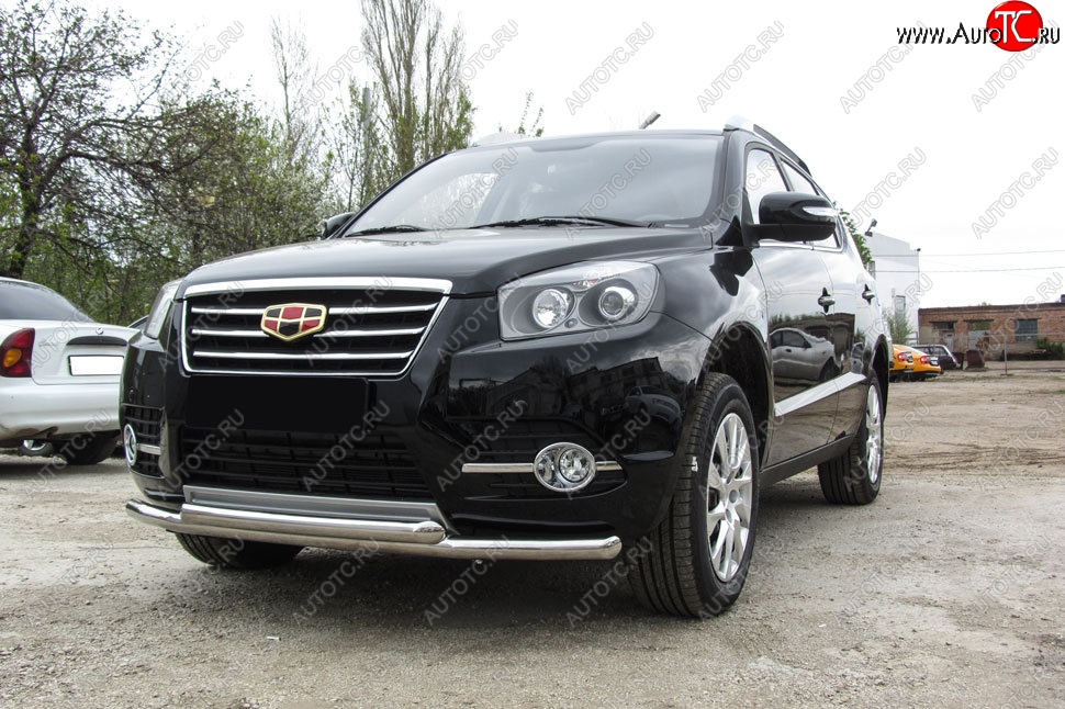 13 199 р. Защита переднего бампера Slitkoff (двойная, d57/57 мм)  Geely Emgrand X7 (2015-2018) 1-ый рестайлинг (Нержавейка, Полированная)  с доставкой в г. Майкоп