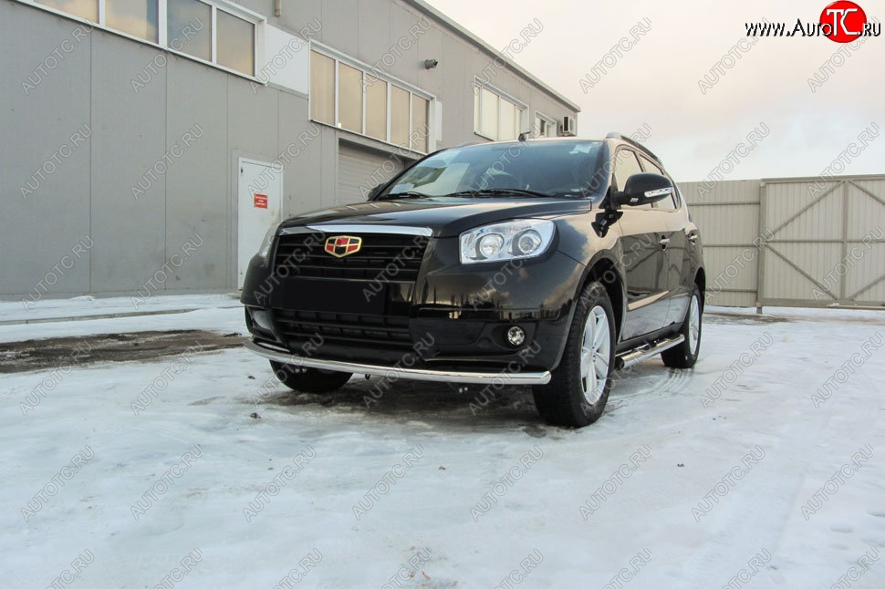 13 199 р. Защита переднего бампера Slitkoff (радиусная, d57 мм)  Geely Emgrand X7 (2015-2018) 1-ый рестайлинг (Нержавейка, Полированная)  с доставкой в г. Майкоп