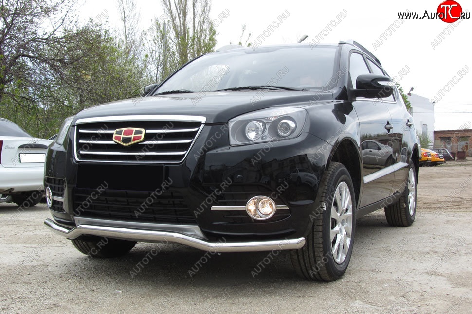 14 399 р. Защита переднего бампера Slitkoff (волна, d57)  Geely Emgrand X7 (2015-2018) 1-ый рестайлинг (Нержавейка, Полированная)  с доставкой в г. Майкоп