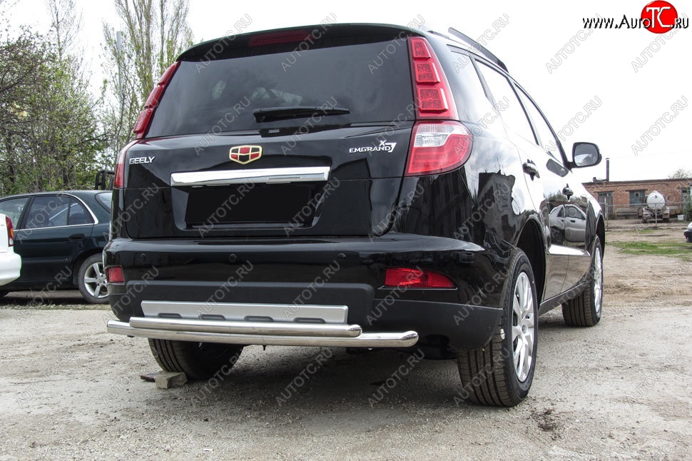11 549 р. Защита заднего бампера Slitkoff (двойная радиусная, d57/42 мм)  Geely Emgrand X7 (2015-2018) 1-ый рестайлинг (Нержавейка, Полированная)  с доставкой в г. Майкоп