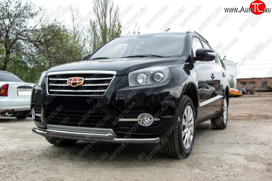 9 199 р. Защита переднего бампера Slitkoff (Ø 57+Ø 57).  Geely Emgrand X7 (2015-2018) 1-ый рестайлинг (Цвет: серебристый)  с доставкой в г. Майкоп