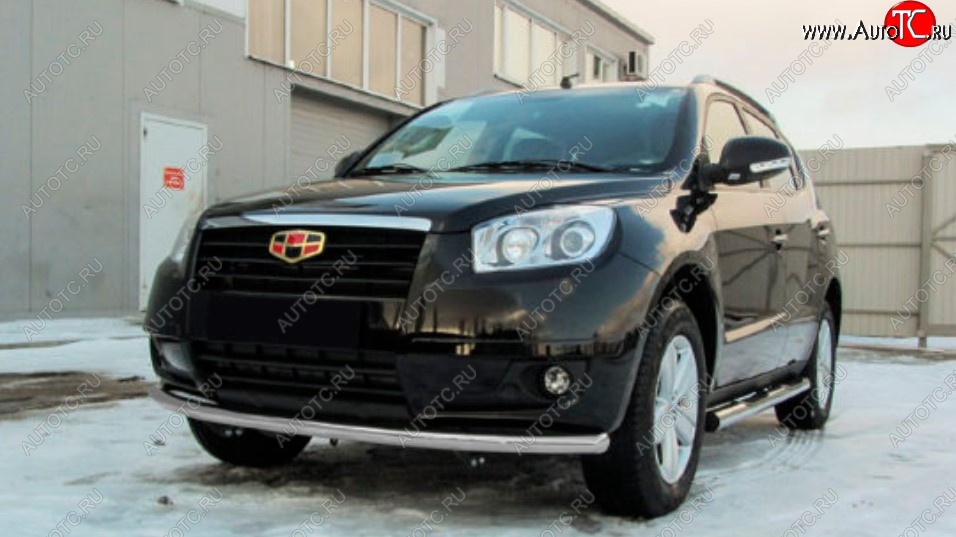 9 199 р. Защита переднего бампера Slitkoff (Ø 57, радиусная).  Geely Emgrand X7 (2015-2018) 1-ый рестайлинг (Сталь с полимерным покрытием. Цвет: серебристый)  с доставкой в г. Майкоп