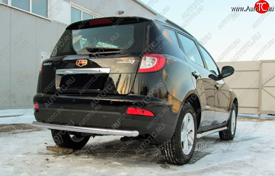 7 299 р. Защита заднего бампера Slitkoff (Ø 57, радиусная)  Geely Emgrand X7 (2015-2018) 1-ый рестайлинг (Сталь с полимерным покрытием. Цвет: серебристый)  с доставкой в г. Майкоп
