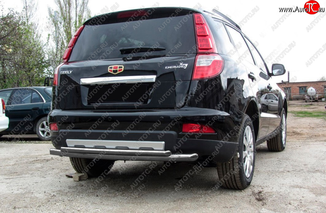 7 999 р. Защита заднего бампера Slitkoff (Ø 57+Ø 42, двойная радиусная)  Geely Emgrand X7 (2015-2018) 1-ый рестайлинг (Цвет: серебристый)  с доставкой в г. Майкоп