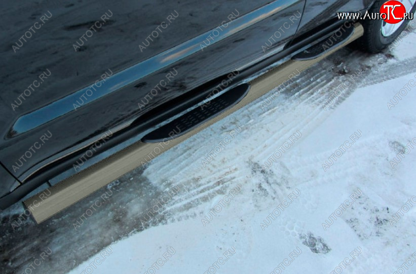 12 799 р. Защита порогов Slitkoff (Ø 76 мм, с проступями)  Geely Emgrand X7 (2015-2018) 1-ый рестайлинг (Цвет: серебристый)  с доставкой в г. Майкоп