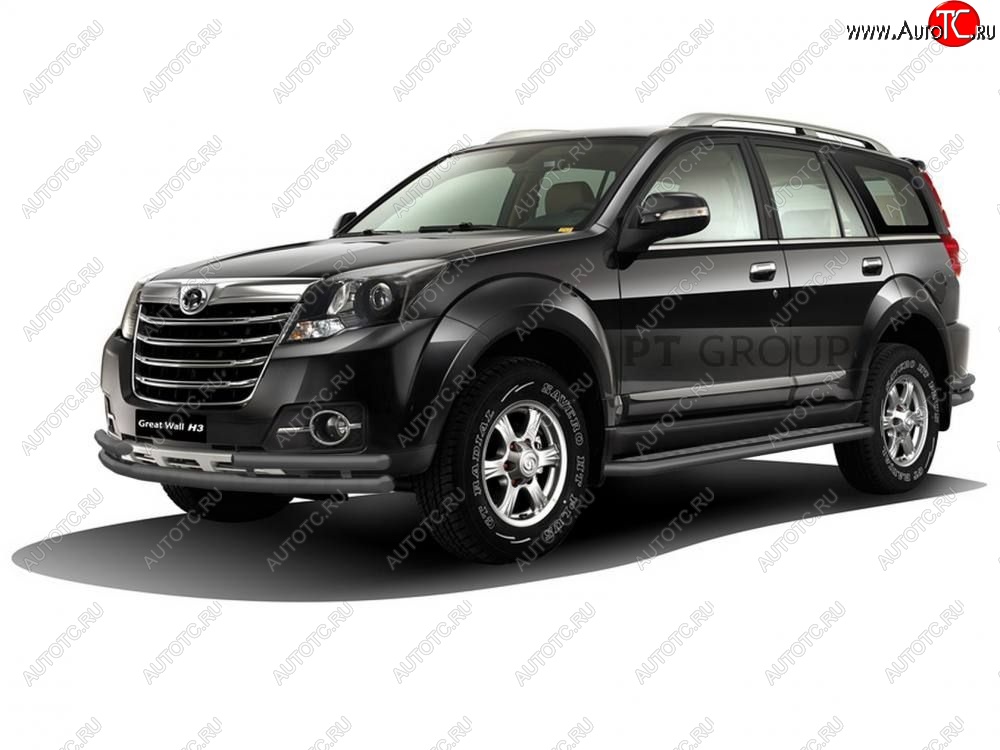 12 129 р. Порожки для ног из трубы Ø51 с алюминиевой площадкой Petroil Tuning Great Wall Hover H3  рестайлинг (2014-2016) (Черный (Шагрень))  с доставкой в г. Майкоп