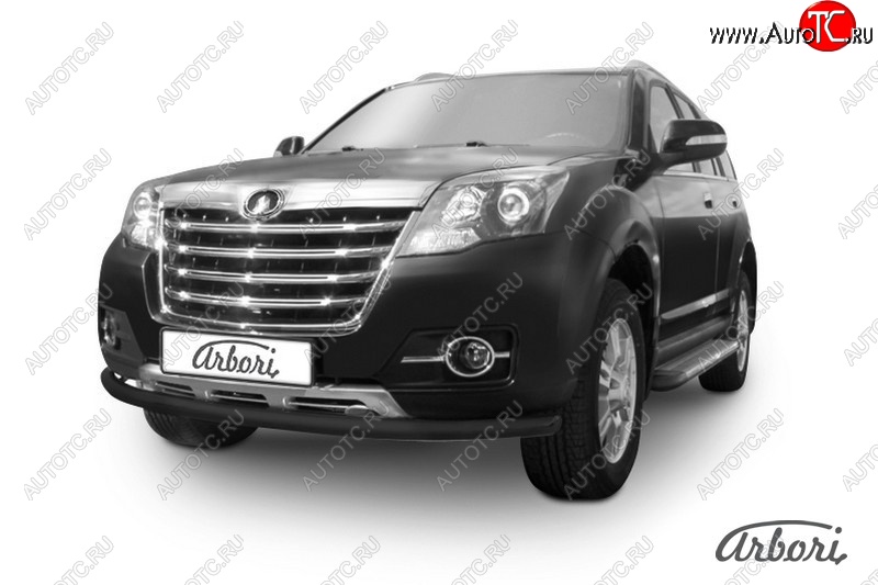 6 209 р. Защита переднего бампера Arbori (черная, 1 труба d57 mm). Great Wall Hover H3  рестайлинг (2014-2016)  с доставкой в г. Майкоп