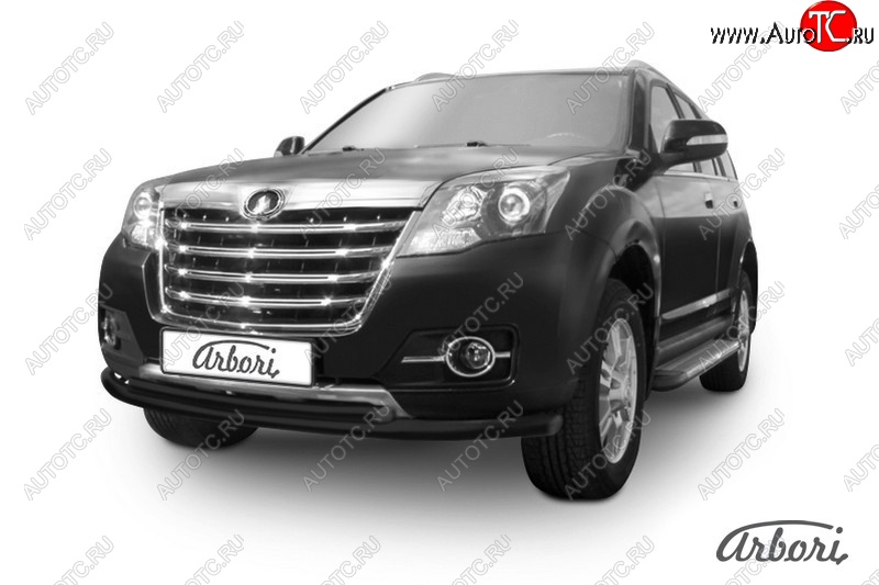 6 749 р. Защита переднего бампера Arbori (черная, 2 трубы d57 и 42 mm) Great Wall Hover H3  рестайлинг (2014-2016)  с доставкой в г. Майкоп