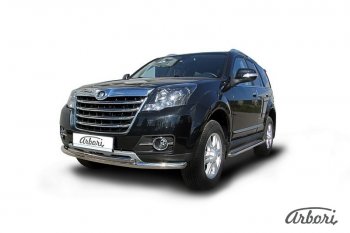16 559 р. Защита переднего бампера Arbori (нержавейка, 2 трубы d57 и 42 mm) Great Wall Hover H3  рестайлинг (2014-2016)  с доставкой в г. Майкоп. Увеличить фотографию 2