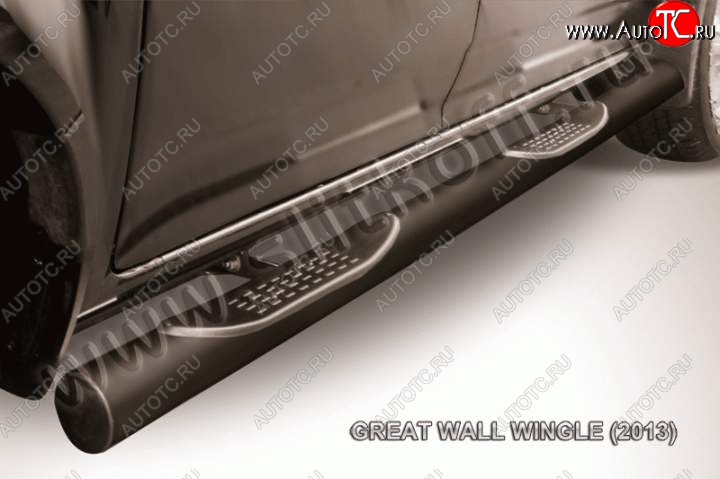 14 249 р. Защита порогов из трубы d76 Slitkoff (с проступями) Great Wall Wingle 5 (2011-2017) (Цвет: серебристый)  с доставкой в г. Майкоп