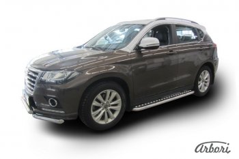 Защита штатных порогов с листом Arbori (нержавейка, алюминий, d57) Haval H2 (2014-2021)