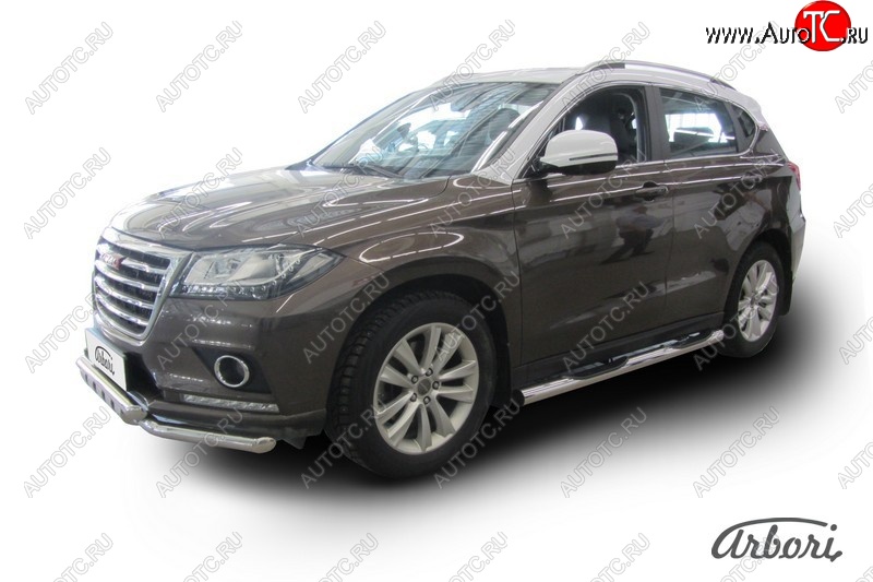 7 703 р. Защита штатных порогов Arbori (с проступью, черная, d76 mm). Haval H2 (2014-2021)  с доставкой в г. Майкоп