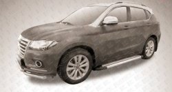 10 699 р. Алюминиевые пороги Slitkoff Luxe Silver  Haval H2 (2014-2021)  с доставкой в г. Майкоп. Увеличить фотографию 2