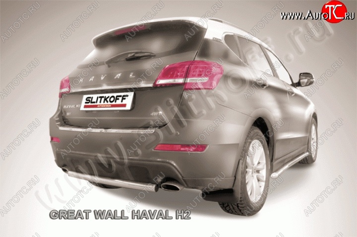 8 699 р. Защита заднего бампера из короткой трубы диаметром 57 мм Slitkoff  Haval H2 (2014-2021) (Нержавеющая сталь)  с доставкой в г. Майкоп