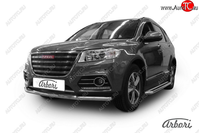 20 499 р. Защита переднего бампера Arbori (нержавейка, 1 труба d57 mm) Haval H6 дорестайлинг (2016-2019)  с доставкой в г. Майкоп