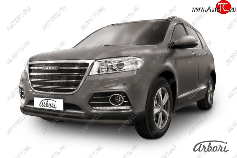 9 699 р. Защита переднего бампера Arbori (черная, 2 трубы d57 и 42 mm) Haval H6 (2013-2020)  с доставкой в г. Майкоп