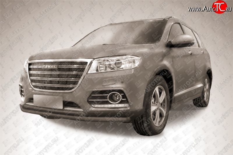 8 999 р. Защита переднего бампера Slitkoff (d57+d42 двойная)  Haval H6 (2013-2020) (Цвет: серебристый)  с доставкой в г. Майкоп