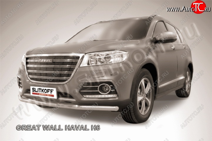 11 599 р. Одинарная защита переднего бампера диаметром 57 мм Slitkoff Haval H6 (2013-2020) (Нержавейка, Полированная)  с доставкой в г. Майкоп