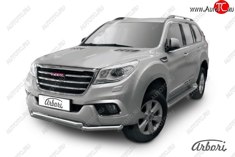 14 363 р. Защита переднего бампера Arbori (нержавейка, 2 трубы d57 и 57 mm) Haval H9 дорестайлинг (2015-2017)  с доставкой в г. Майкоп