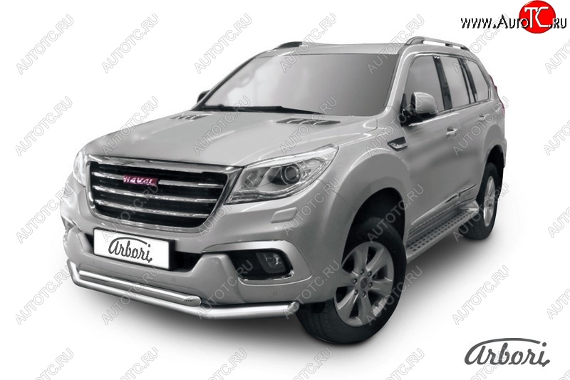 16 325 р. Защита переднего бампера Arbori (нержавейка, 2 трубы d76 и 57 mm) Haval H9 дорестайлинг (2015-2017)  с доставкой в г. Майкоп