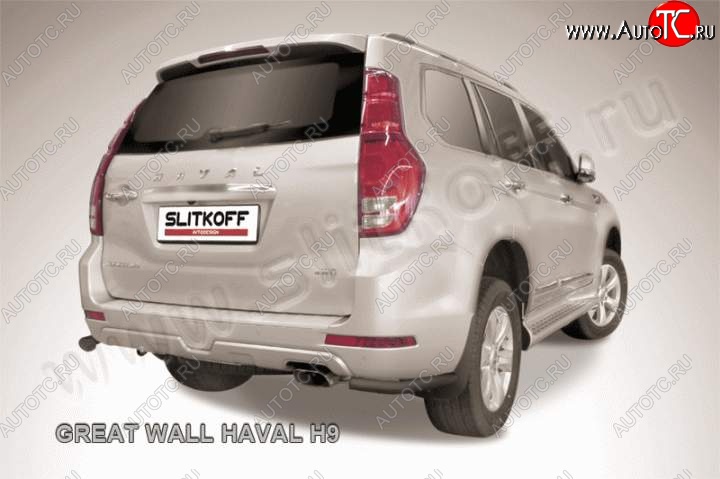 4 999 р. Защита заднего бампера из уголков d57 Slitkoff  Haval H9 (2015-2017) дорестайлинг (Цвет: серебристый)  с доставкой в г. Майкоп