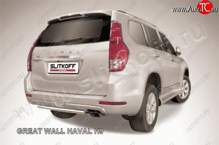 7 199 р. Защита заднего бампера из трубы диаметром 57 мм Slitkoff  Haval H9 (2015-2017) дорестайлинг (Цвет: нержавеющая полированная сталь)  с доставкой в г. Майкоп