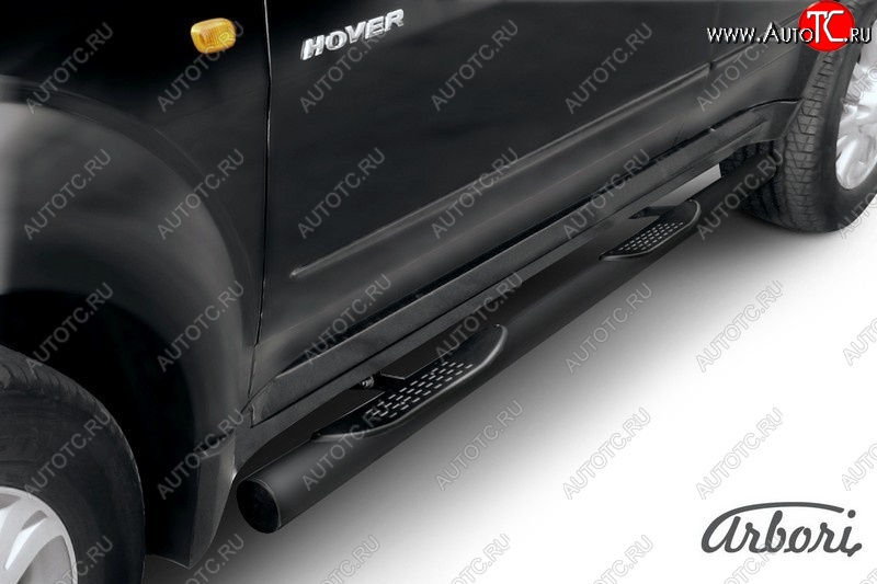 7 703 р. Защита штатных порогов Arbori (с проступью, черная, d76 mm). Great Wall Hover  1-ый рестайлинг (2010-2014)  с доставкой в г. Майкоп