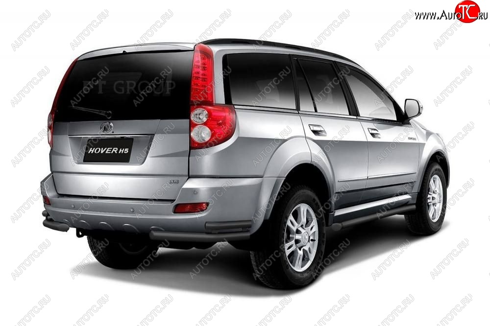 7 559 р. Защита заднего бампера Petroil Tuning (уголки двойные, d63/51) Great Wall Hover H5 (2010-2017) (Черная (шагрень))  с доставкой в г. Майкоп