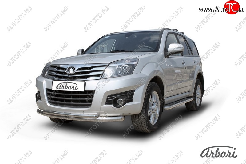 12 149 р. Защита переднего бампера Arbori (нержавейка, 2 трубы d57 и 42 mm) Great Wall Hover H3  дорестайлинг (2010-2014)  с доставкой в г. Майкоп