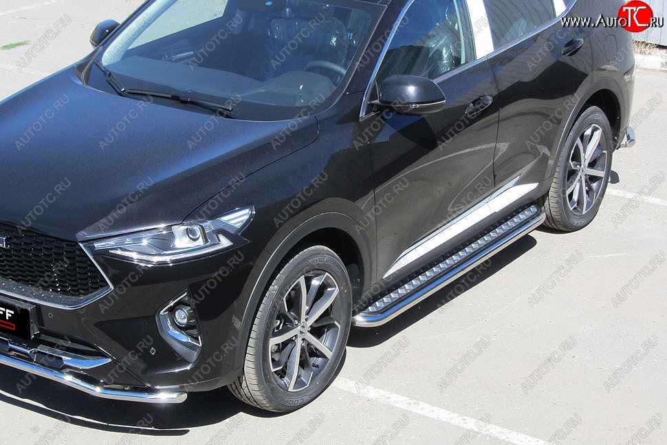 17 699 р. Защита порогов (Ø57 мм с листом, нержавейка) Russtal Haval F7x дорестайлинг (2019-2022)  с доставкой в г. Майкоп