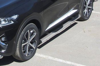 Защита порогов (Ø76 мм с проступью, с полимерным покрытием) Slitkoff Haval F7  дорестайлинг (2018-2022) (цвет: серебро)