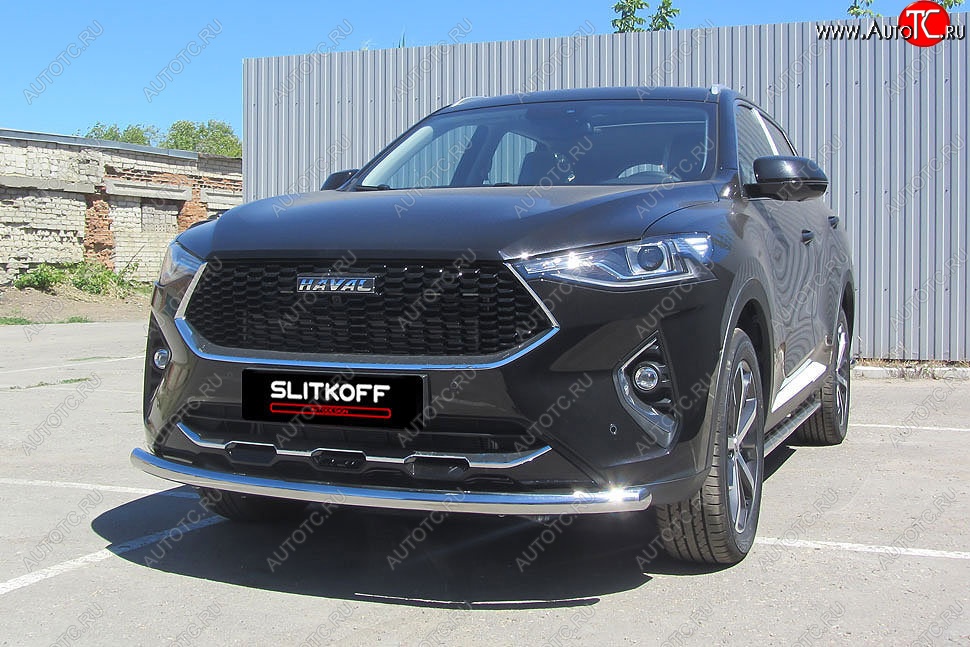 11 599 р. Защита переднего бампера (Ø57 мм, нержавейка) Slitkoff  Haval F7 - F7x (Нержавейка)  с доставкой в г. Майкоп