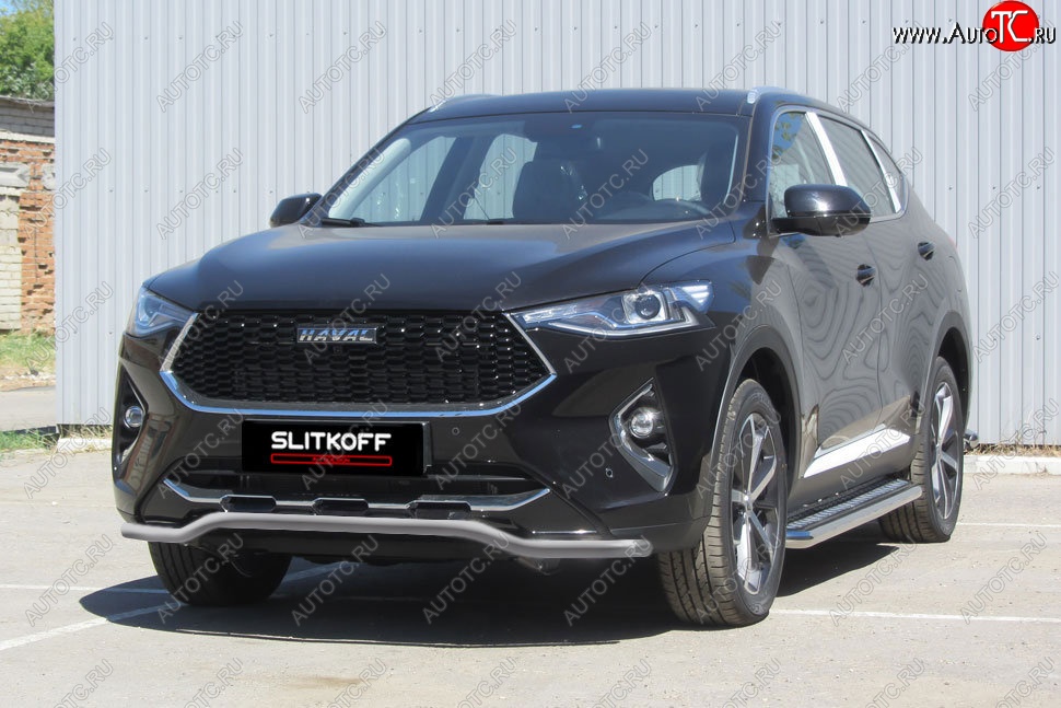 8 949 р. Защита переднего бампера (Ø42 волна, с полимерным покрытием) Slitkoff  Haval F7 - F7x (цвет: серебро)  с доставкой в г. Майкоп