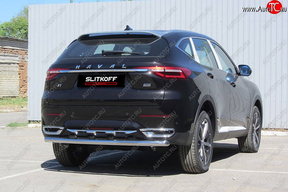 10 449 р. Защита заднего бампера (Ø57 мм, нержавейка) Slitkoff  Haval F7 - F7x (Нержавейка)  с доставкой в г. Майкоп