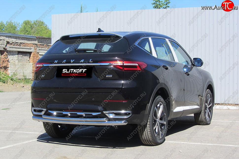 13 899 р. Защита заднего бампера (2 трубы Ø57 и 42 мм, нержавейка) Slitkoff  Haval F7 - F7x (Нержавейка)  с доставкой в г. Майкоп
