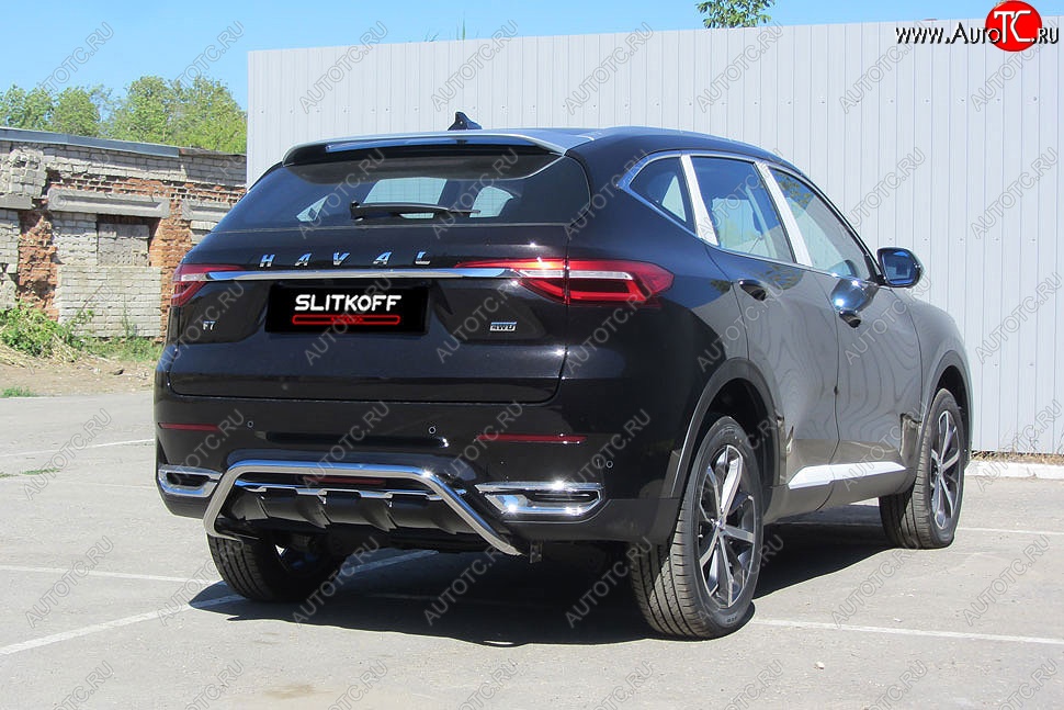 15 549 р. Защита заднего бампера (Ø42 мм, нержавейка) Slitkoff Haval F7  дорестайлинг (2018-2022)  с доставкой в г. Майкоп