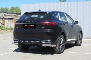 Защита заднего бампера (Ø57 мм уголки, с полимерным покрытием) Slitkoff Haval F7 - F7x (цвет: серебро)