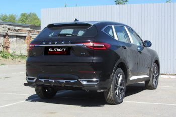 Защита заднего бампера (Ø57 мм уголки, с полимерным покрытием) Slitkoff Haval F7 - F7x (цвет: черный)