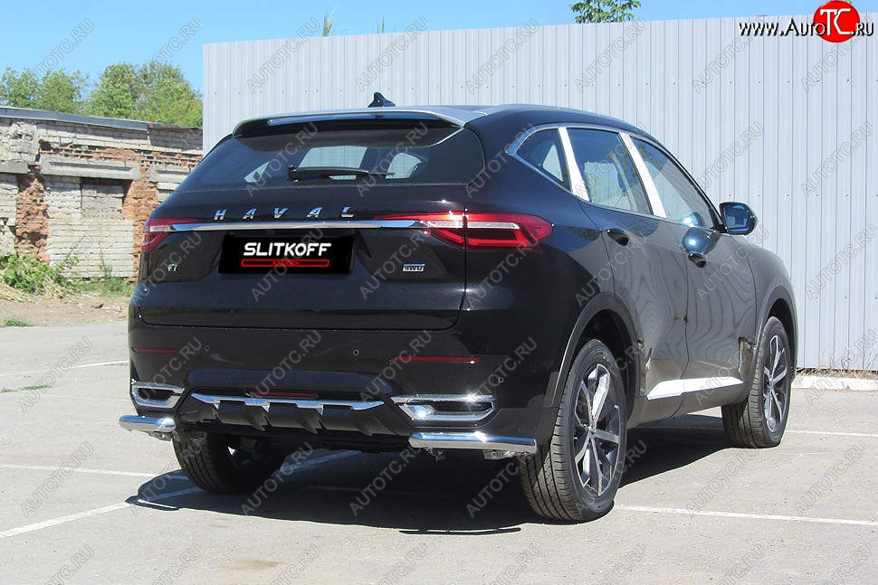 6 649 р. Защита заднего бампера (Ø57 мм уголки, нержавейка) Slitkoff  Haval F7 - F7x  с доставкой в г. Майкоп