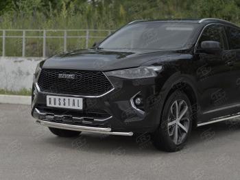 13 999 р. Защита переднего бампера (Ø42 мм, нержавейка, 4WD) SLITKOFF Haval F7x дорестайлинг (2019-2022) (полированная нержавейка)  с доставкой в г. Майкоп. Увеличить фотографию 2