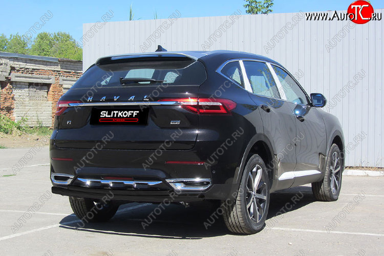 9 699 р. Защита заднего бампера (d57+d42) Slitkoff Haval F7x дорестайлинг (2019-2022) (Цвет: черный)  с доставкой в г. Майкоп